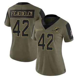 Limited Women's Clayton Fejedelem Miami Dolphins Nike 2021 Salute To Service Jersey - Olive